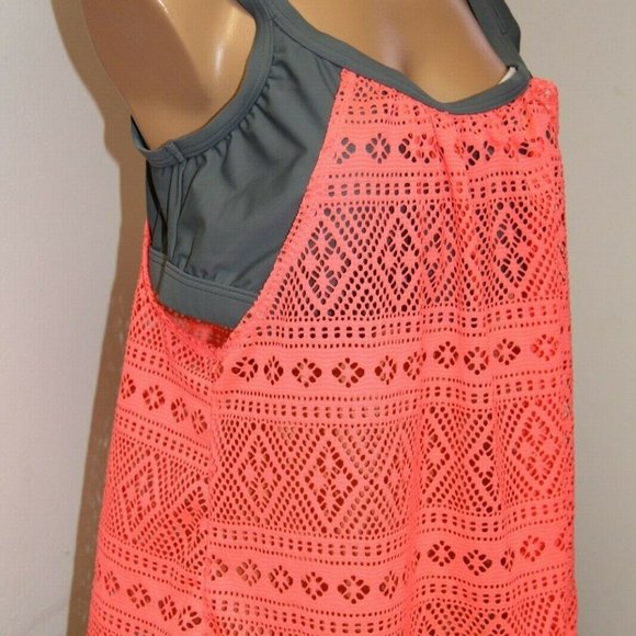 NWT Go Gossip swimsuit bikini Tankini Top Bra Plus size Grey Coral Crochet - Picture 5 of 5